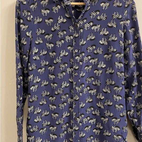 J. Crew Zebra Parade Classic 100 % Silk Blue Blouse size 2 - Picture 2 of 6